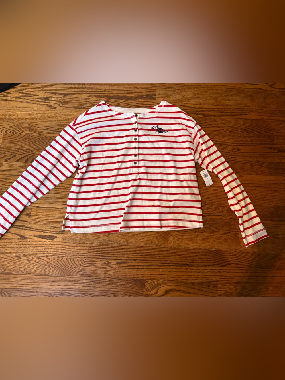 Old Navy Red & White Striped Henley Shirt